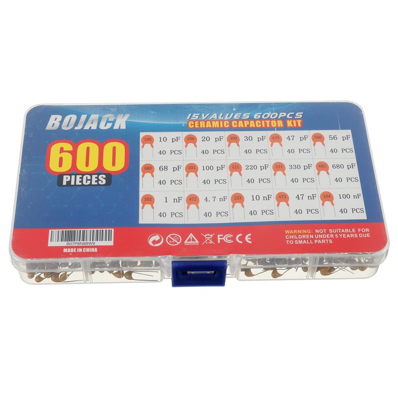 BOJACK 15 Type Values 600 Units Ceramic Capacitor Assortment Kit (10pF to 100nF) - Image 4