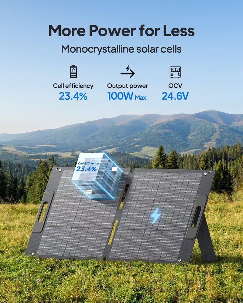 BLUETTI 100W Solar Panel (2025 New) for Solar Generator EB3A AC2A AC50B AC70 AC180 AC200L Elite 200 V2 AC300 B300K Handsfree 1 & 2, Foldable Solar Charger with Adjustable Kickstands for RV, Camping - Image 2