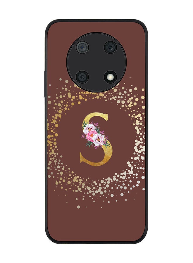Stylizedd Rugged Black edge case for Huawei nova Y90 Slim fit Soft Case Flexible Rubber Edges TPU Gel Thin Cover - Custom Monogram Initial Letter Floral Pattern Alphabet - S (Brown) - Image 1