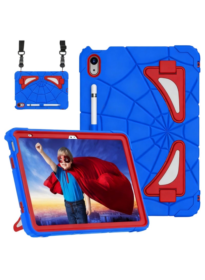 اووكاي جراب لجهاز iPad (A16) الجيل الحادي عشر (11 بوصة)/iPad الجيل العاشر (10.9 بوصة) - جراب لطيف وجذاب للأطفال، بتصميم كرتوني، مزود بمسند وحزام كتف وحامل أقلام، مقاوم للصدمات (أزرق وأحمر). - Image 1