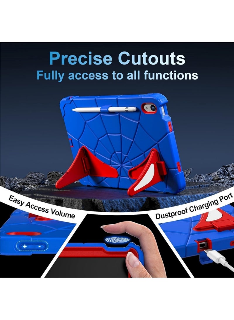 اووكاي جراب لجهاز iPad (A16) الجيل الحادي عشر (11 بوصة)/iPad الجيل العاشر (10.9 بوصة) - جراب لطيف وجذاب للأطفال، بتصميم كرتوني، مزود بمسند وحزام كتف وحامل أقلام، مقاوم للصدمات (أزرق وأحمر). - Image 4