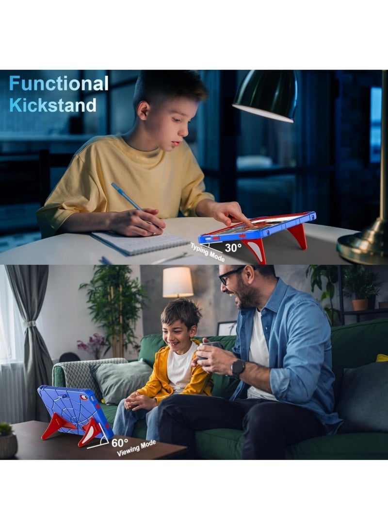 اووكاي جراب لجهاز iPad (A16) الجيل الحادي عشر (11 بوصة)/iPad الجيل العاشر (10.9 بوصة) - جراب لطيف وجذاب للأطفال، بتصميم كرتوني، مزود بمسند وحزام كتف وحامل أقلام، مقاوم للصدمات (أزرق وأحمر). - Image 5