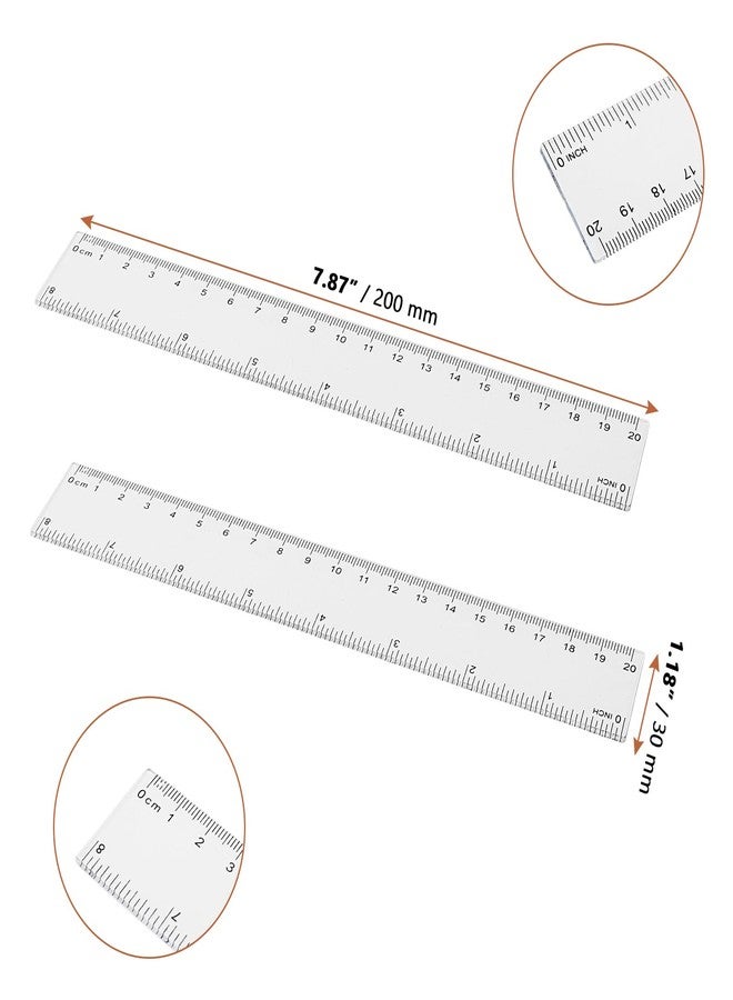 LEXININ 100 Pack 8 Inch Clear Plastic Ruler, 20cm Plastic Straight Ruler for Designer, Engineer - Image 2