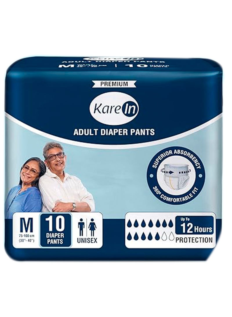 Kare In Adult Diaper Pants Style Medium Waist Size 75-100cm (30"-40") 10 Pieces | Leak Proof | Wetness Indicator | High Absorbency Upto 12 Hours Protection | Elastic Waistband | Unisex Diaper - Image 1