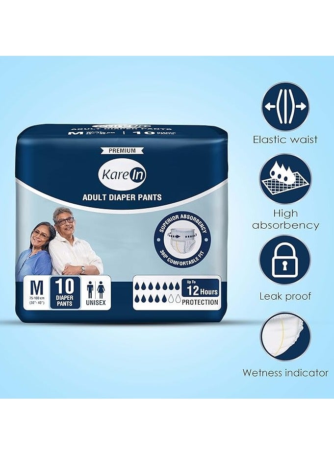 Kare In Adult Diaper Pants Style Medium Waist Size 75-100cm (30"-40") 10 Pieces | Leak Proof | Wetness Indicator | High Absorbency Upto 12 Hours Protection | Elastic Waistband | Unisex Diaper - Image 2