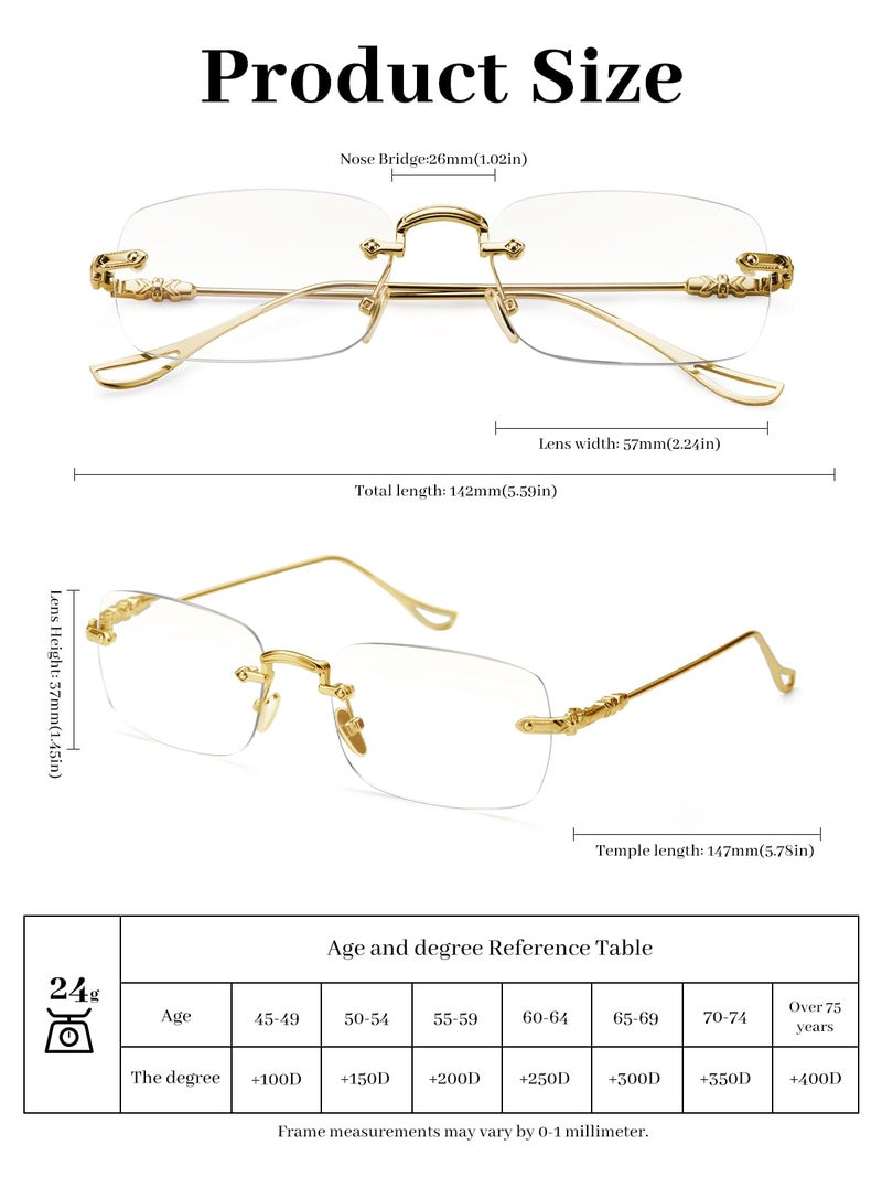 LUFF Reading Glasses Men Women,Rimless Mens Readers Blue Light Metal Computer Eyeglasses Anti-Eyestrain/Dryness/Glare(0.6oz) - Image 4