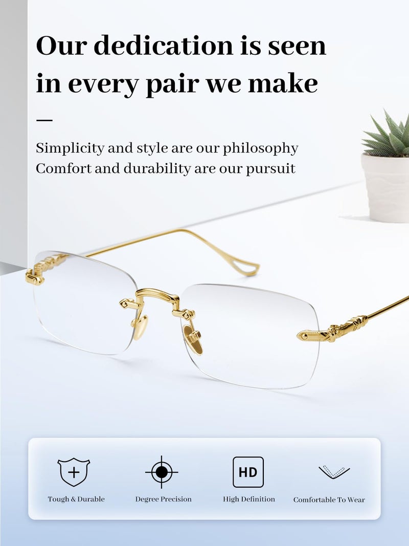 LUFF Reading Glasses Men Women,Rimless Mens Readers Blue Light Metal Computer Eyeglasses Anti-Eyestrain/Dryness/Glare(0.6oz) - Image 2