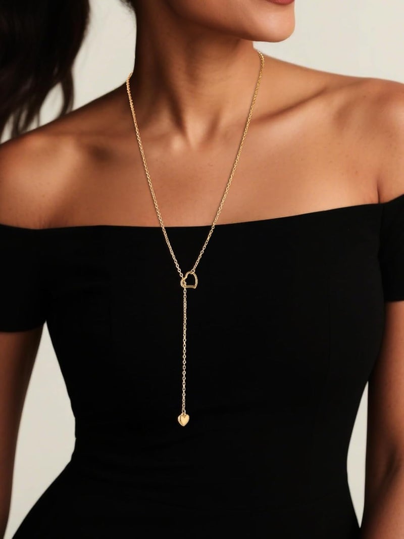 FOCALOOK Lariat Y-Necklaces | Long Necklaces for Women | Long Black Necklaces | Gold Necklaces for Women | Drop Heart Necklaces for Women | Front Adjustable Long Chain Necklace - Image 1