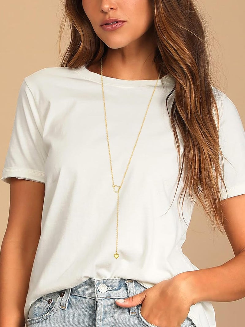 FOCALOOK Lariat Y-Necklaces | Long Necklaces for Women | Long Black Necklaces | Gold Necklaces for Women | Drop Heart Necklaces for Women | Front Adjustable Long Chain Necklace - Image 3
