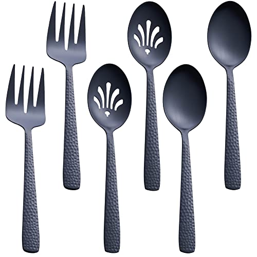 FULLYWARE Matte Black Serving Utensil Set, 9.5-inch Stainless Steel Large Serving Spoon and Serving Fork, Satin Finish - Image 1