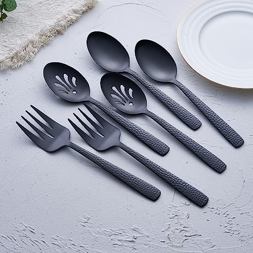 FULLYWARE Matte Black Serving Utensil Set, 9.5-inch Stainless Steel Large Serving Spoon and Serving Fork, Satin Finish - Image 2