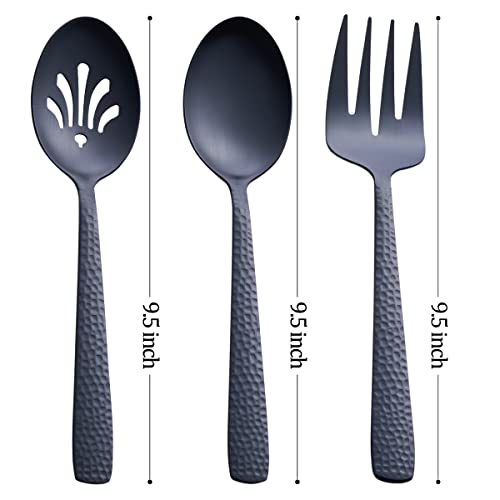 FULLYWARE Matte Black Serving Utensil Set, 9.5-inch Stainless Steel Large Serving Spoon and Serving Fork, Satin Finish - Image 3