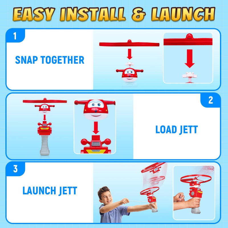 Super Wings Flying Toys, Jett Flying Toys for Kids Ages 3-5 4-8, Fun Outdoor Flying Disc Launcher Toys, Airplane Outside Flying Toys for Kids Boys Girls 3 4 5 6 7 8 Year Old - Image 4