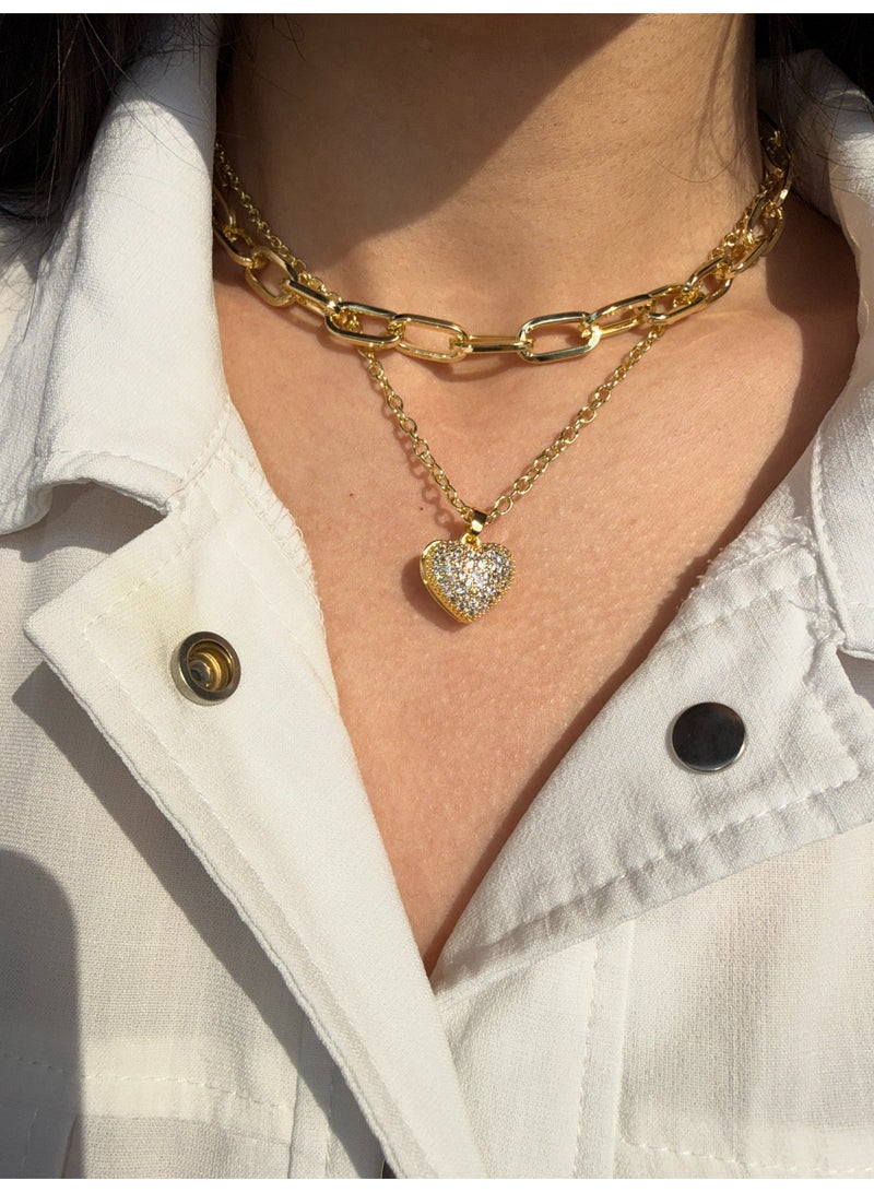 Double Layered Heart Pave Necklace - Image 2