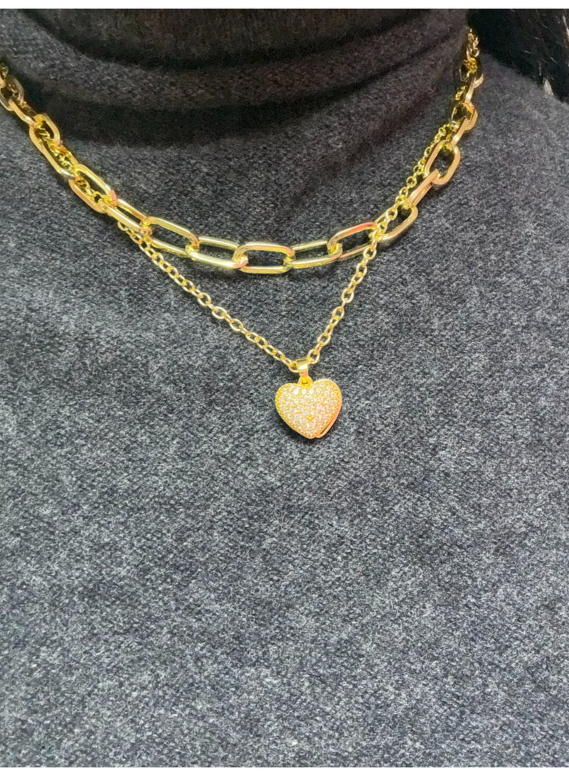 Double Layered Heart Pave Necklace - Image 3
