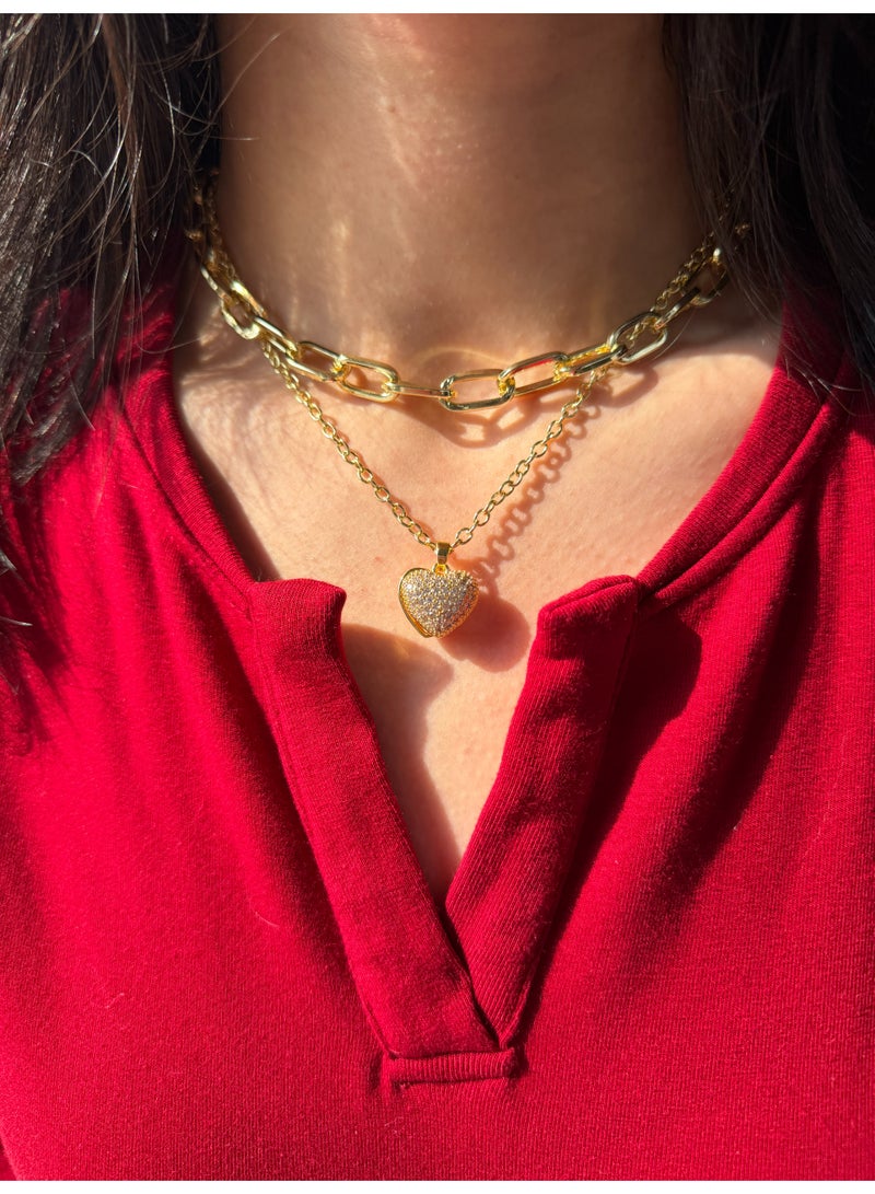 Double Layered Heart Pave Necklace - Image 1