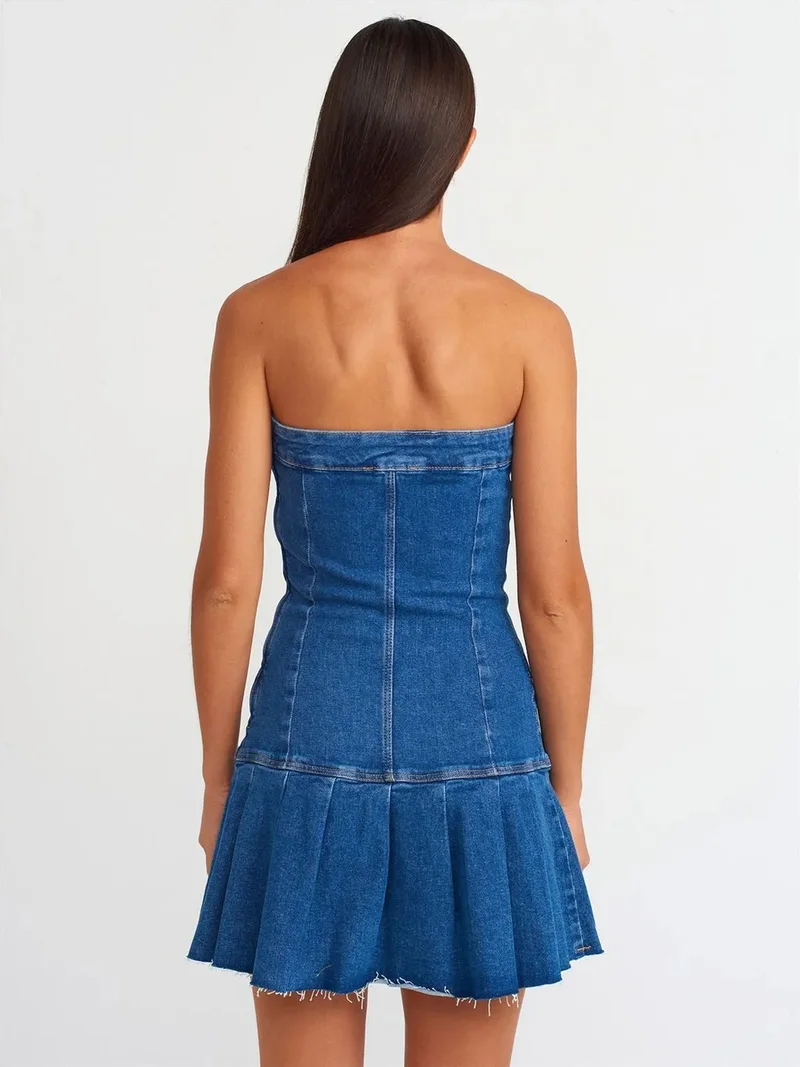 ديلفين Dilvin Fitted Strapless Denim Mini Dress