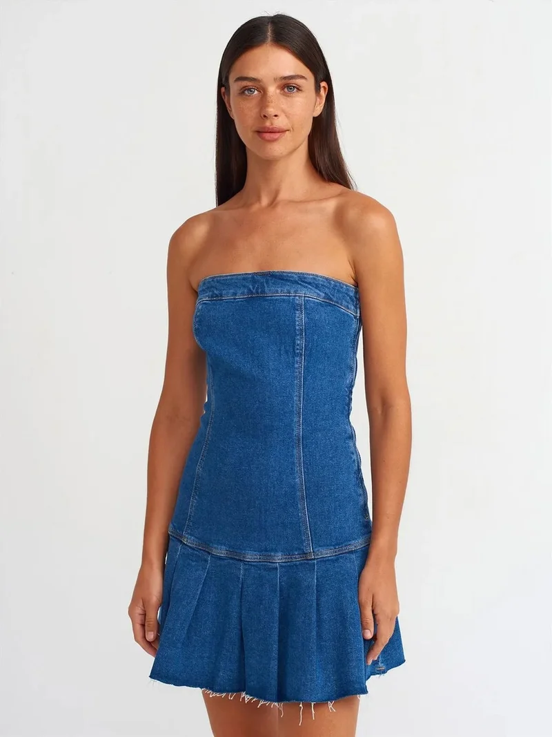 ديلفين Dilvin Fitted Strapless Denim Mini Dress