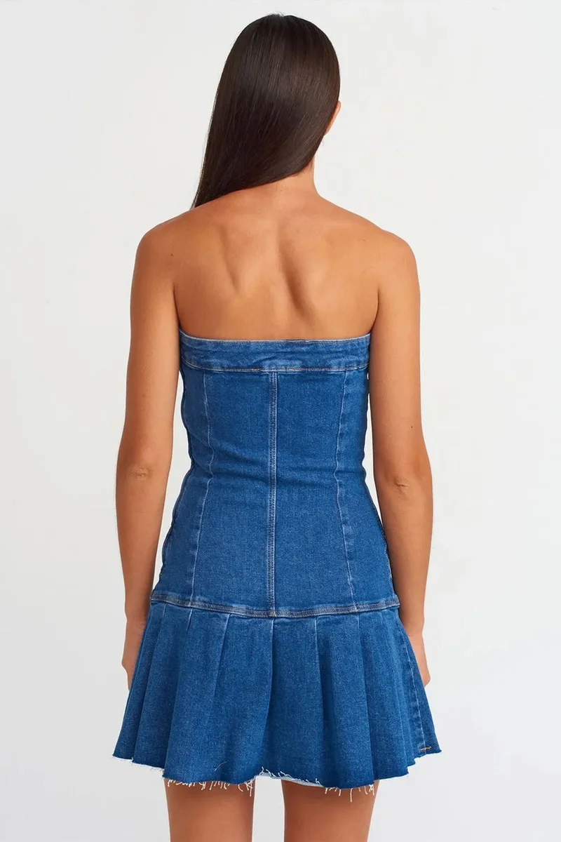 ديلفين DILVIN Fitted Strapless Denim Mini Dress