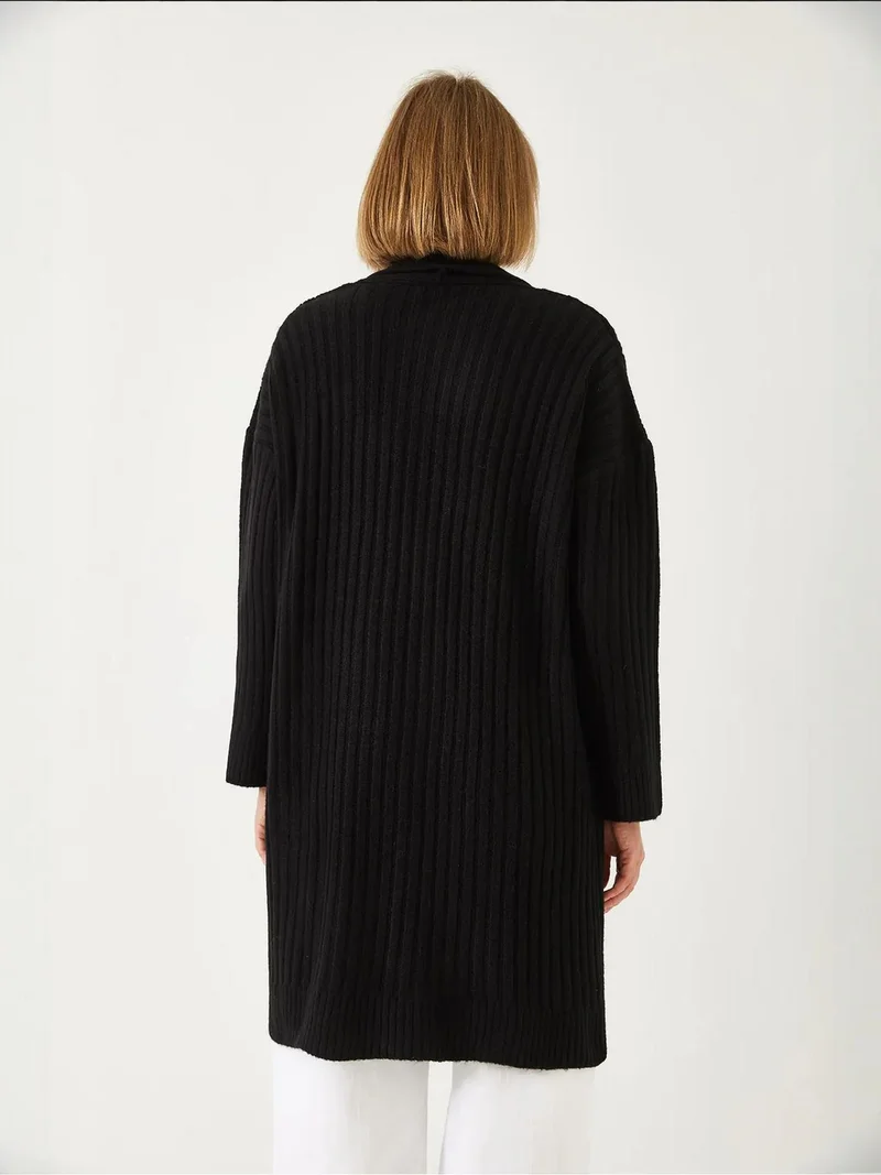 Bianco Lucci LUCCI Textured Long Ribbed Shawl Collar Cardigan