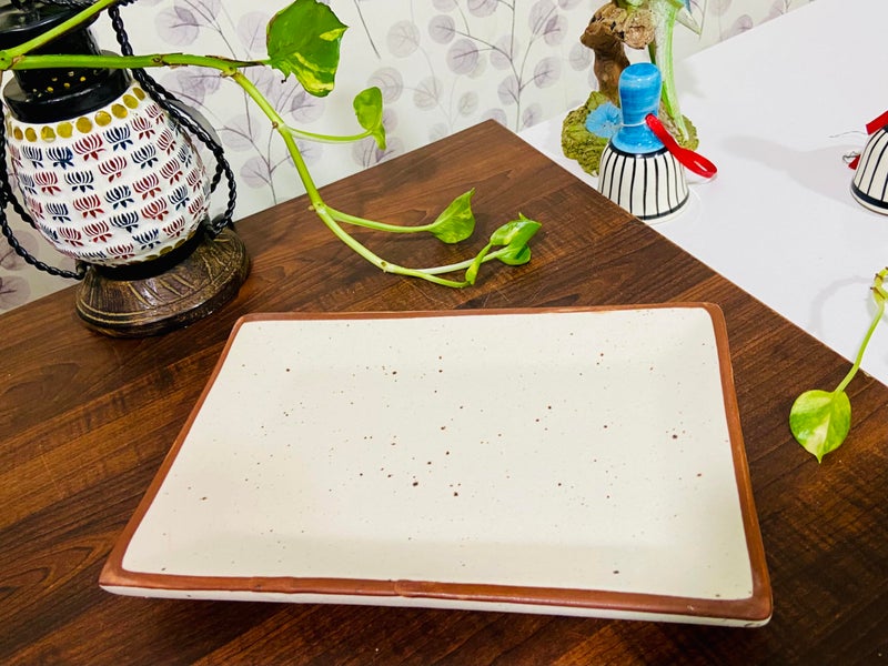 ALTAICA Ceramic Serving Platter Snacks, Kabab, Starter, Salad, Heavy Quality Ceramic Serving Platters Perfect for Modern Kitchen- Matte Marble Finish Size -23x15 cm - Image 3