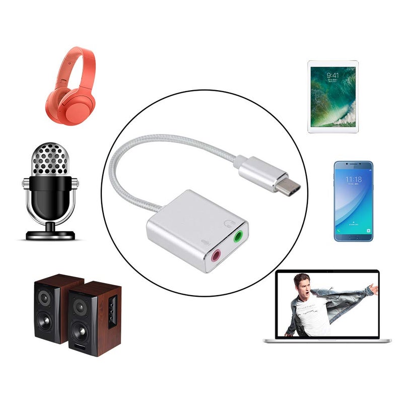 بطاقة صوت خارجية من الألومنيوم من نوع USB C مع مقبس ميكروفون وسماعة رأس 3.5 مم لإلغاء الضوضاء - Image 4