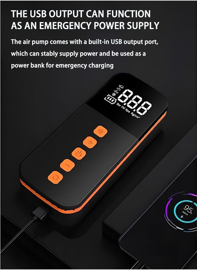 جوشبيرغ - منفاخ إطارات محمول، ضاغط هواء لاسلكي، بنك طاقة مع شاشة LCD، ضوء LED، مع مضخة هواء ببطارية قابلة لإعادة الشحن بقدرة 3000 مللي أمبير في الساعة للسيارة - Image 1