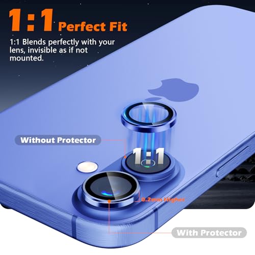 imluckies Camera Lens Protector for iPhone 16 / iPhone 16 Plus, AR+AF Tempered Glass 9H Anti-Scratch Metal Individual Lens Cover, HD Clear Camera Accessories, Case Friendly - Ultramarine - Image 4