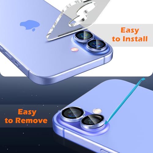 imluckies Camera Lens Protector for iPhone 16 / iPhone 16 Plus, AR+AF Tempered Glass 9H Anti-Scratch Metal Individual Lens Cover, HD Clear Camera Accessories, Case Friendly - Ultramarine - Image 5