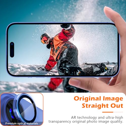 imluckies Camera Lens Protector for iPhone 16 / iPhone 16 Plus, AR+AF Tempered Glass 9H Anti-Scratch Metal Individual Lens Cover, HD Clear Camera Accessories, Case Friendly - Ultramarine - Image 3