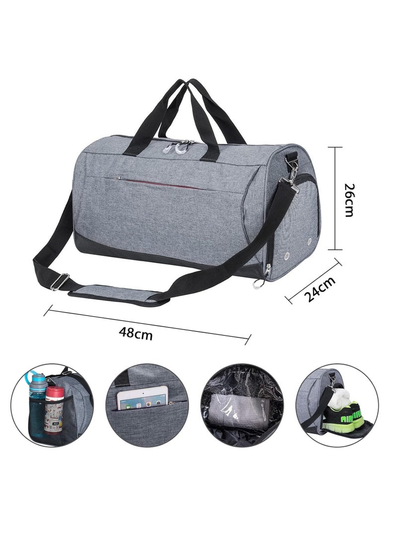 Relex Gym Bag for Men and Women, Sports Duffel Bag with Shoes Compartment and Wet Pocket, Small Duffle Bags for Swimming, Basketball, Carry on Overnight Bag for Travel, Black (Grey)  - Image 2