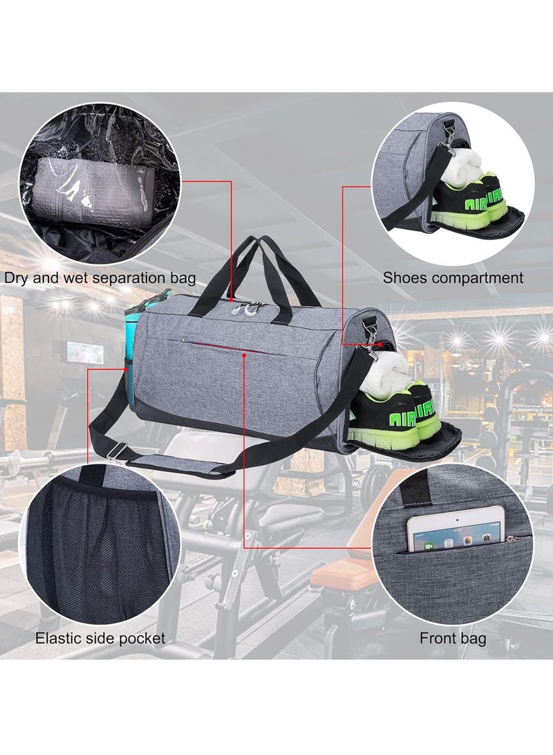 Relex Gym Bag for Men and Women, Sports Duffel Bag with Shoes Compartment and Wet Pocket, Small Duffle Bags for Swimming, Basketball, Carry on Overnight Bag for Travel, Black (Grey)  - Image 4