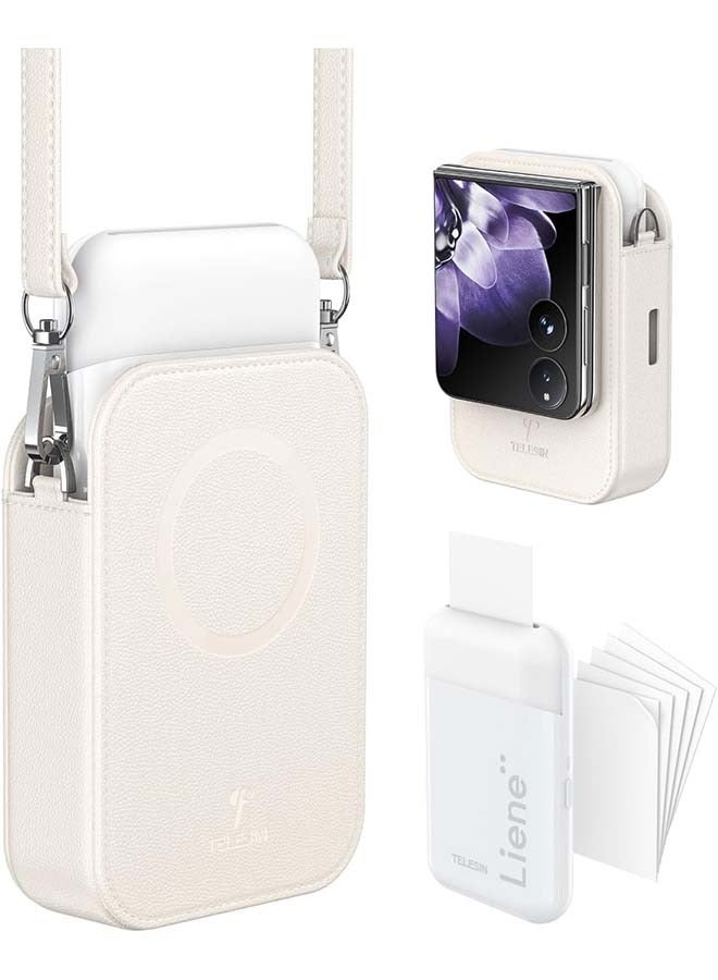 TELESIN TELESIN Liene x Photo with Leather Bag Set - FunShot 2x3 Portable Instant Printer with Zink Sticky-Backed Paper, Carry Bag, Wrist Strap, Mini Color Mono Picture Printer for iPhone Andorid  - Image 1