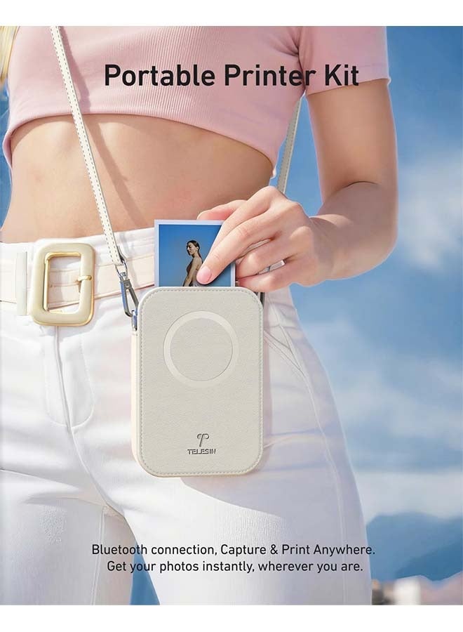 TELESIN TELESIN Liene x Photo with Leather Bag Set - FunShot 2x3 Portable Instant Printer with Zink Sticky-Backed Paper, Carry Bag, Wrist Strap, Mini Color Mono Picture Printer for iPhone Andorid  - Image 3