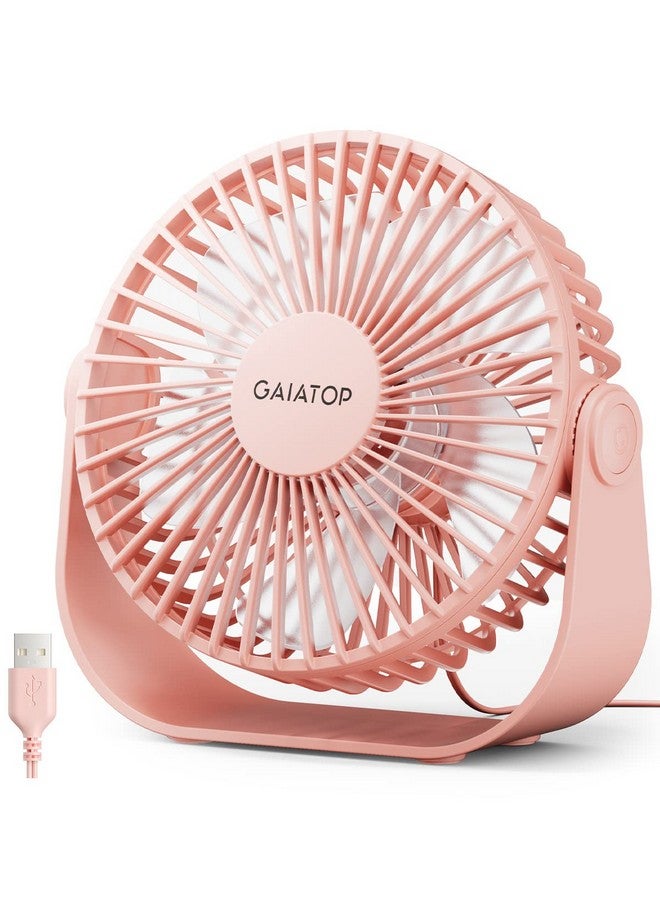 Gaiatop USB Desk Fan, 3 Speeds Strong Airflow, 5.5 Inch Portable 90° Rotate Quiet Cooling, Small Personal Table Fans for Bedroom Home Office Travel Pink - Image 1