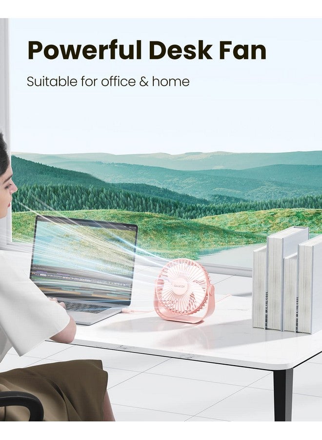 Gaiatop USB Desk Fan, 3 Speeds Strong Airflow, 5.5 Inch Portable 90° Rotate Quiet Cooling, Small Personal Table Fans for Bedroom Home Office Travel Pink - Image 2