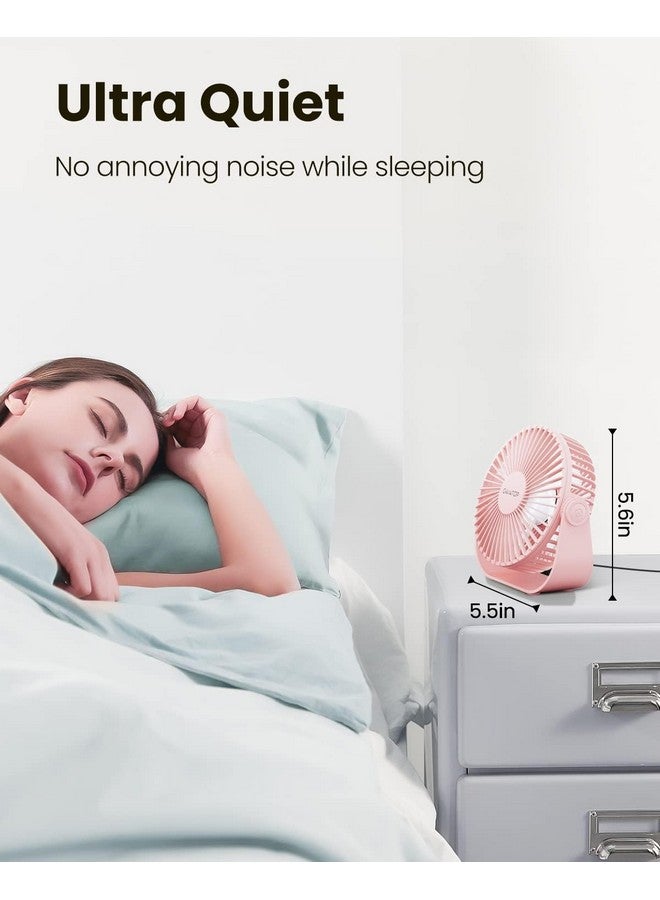 Gaiatop USB Desk Fan, 3 Speeds Strong Airflow, 5.5 Inch Portable 90° Rotate Quiet Cooling, Small Personal Table Fans for Bedroom Home Office Travel Pink - Image 3