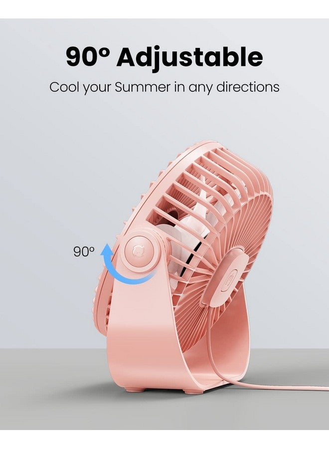 Gaiatop USB Desk Fan, 3 Speeds Strong Airflow, 5.5 Inch Portable 90° Rotate Quiet Cooling, Small Personal Table Fans for Bedroom Home Office Travel Pink - Image 5