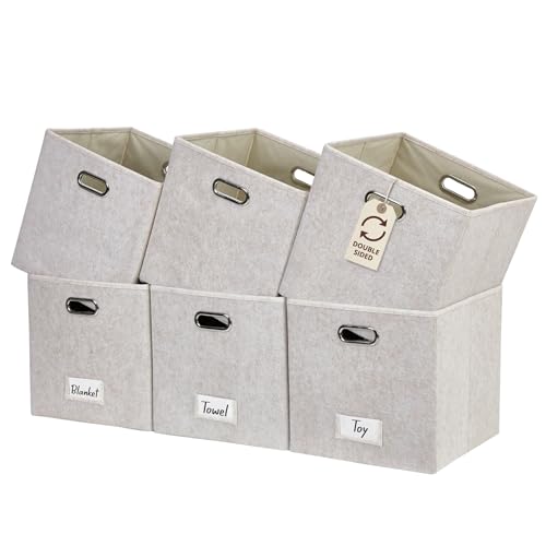 DECOMOMO Felt Storage Bins, 11 inch Cube Storage Bin with Labels for Shelves Kallax (Cube 11" / 6pcs, Beige) - Image 1