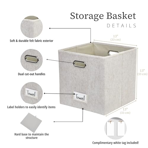 DECOMOMO Felt Storage Bins, 11 inch Cube Storage Bin with Labels for Shelves Kallax (Cube 11" / 6pcs, Beige) - Image 3