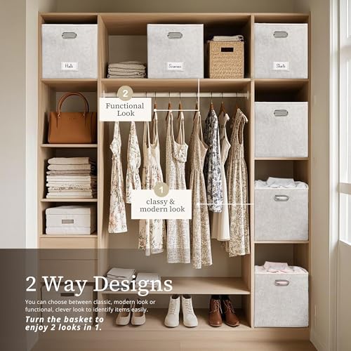 DECOMOMO Felt Storage Bins, 11 inch Cube Storage Bin with Labels for Shelves Kallax (Cube 11" / 6pcs, Beige) - Image 4