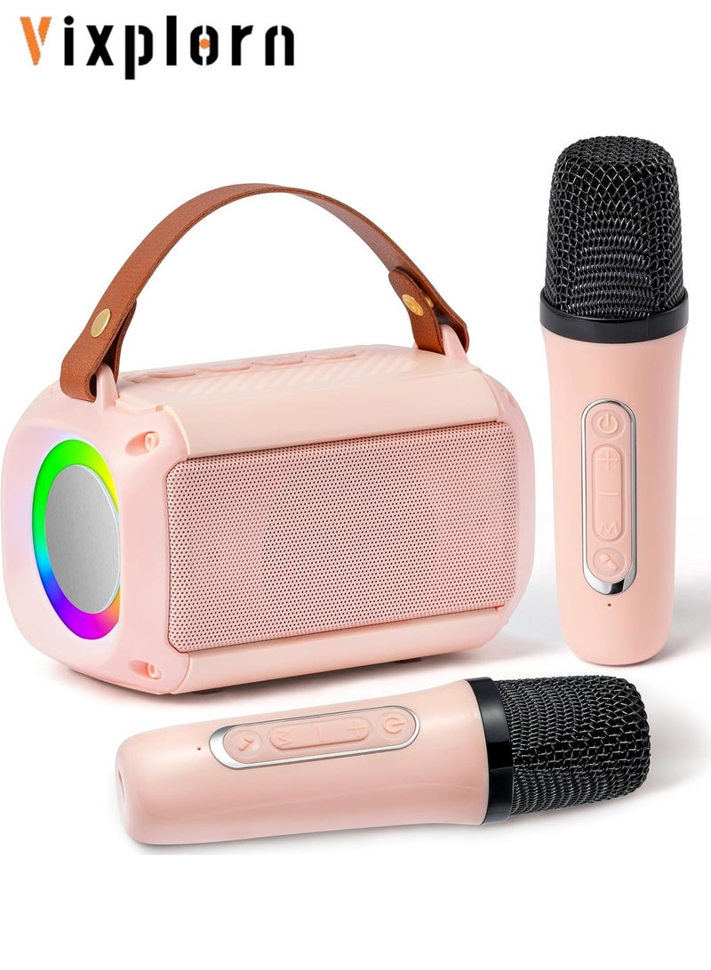 Vixplorn Mini Karaoke Machine with 2 Wireless Microphone for Kids Portable Bluetooth 5.3 Karaoke Mic LED Color Lights Speaker Christmas Birthday Family Home Party Toys Gift for Boys Girls Pink - Image 1