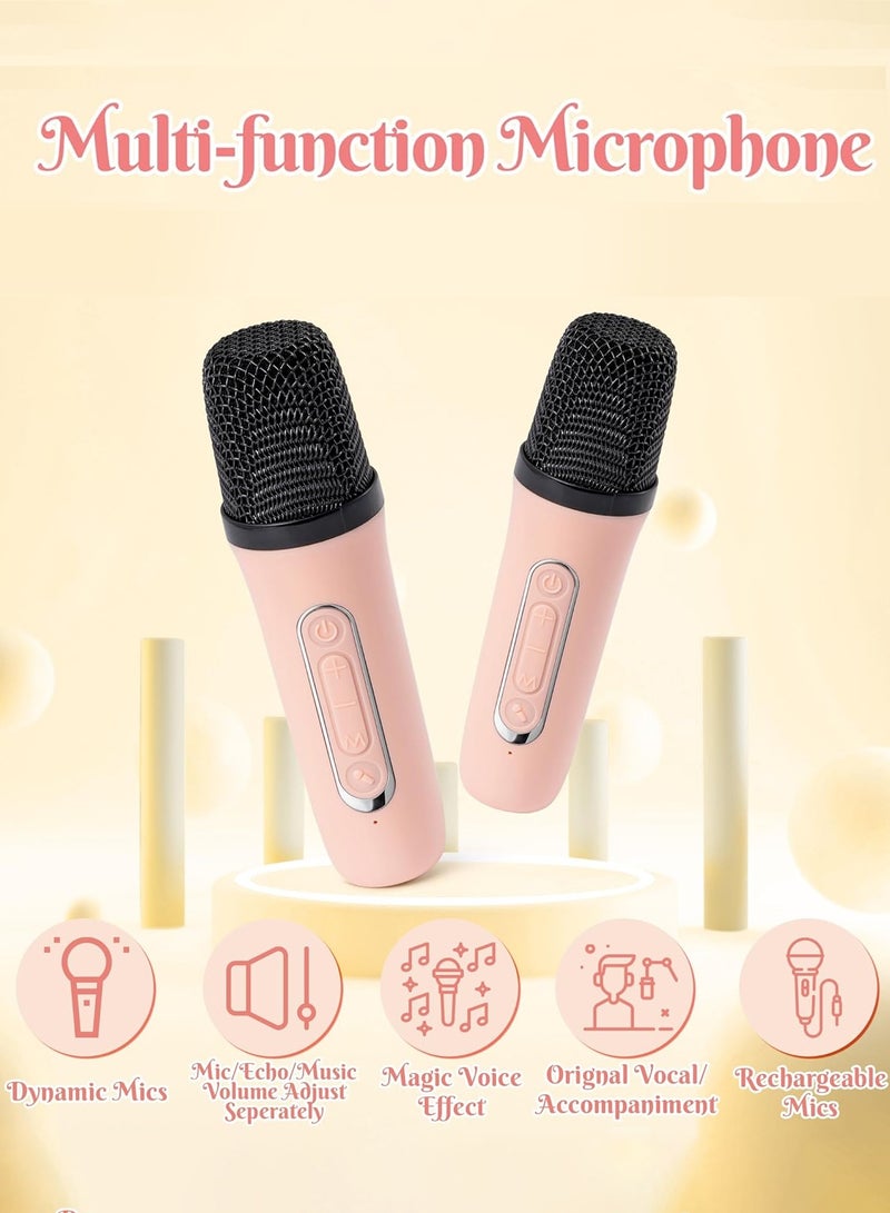 Vixplorn Mini Karaoke Machine with 2 Wireless Microphone for Kids Portable Bluetooth 5.3 Karaoke Mic LED Color Lights Speaker Christmas Birthday Family Home Party Toys Gift for Boys Girls Pink - Image 4