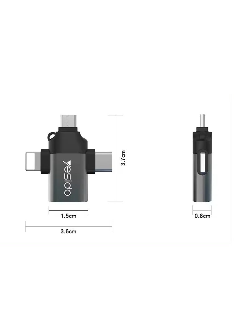 Yesido - Yesido 3-in-1 USB-C to Micro 8-Pin OTG Adapter Mobile Phone to USB 3.0 for IP for Computer Use - Image 1