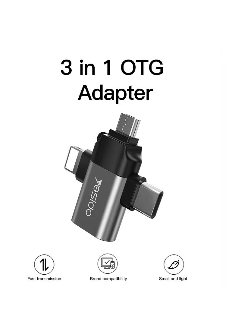 Yesido - Yesido 3-in-1 USB-C to Micro 8-Pin OTG Adapter Mobile Phone to USB 3.0 for IP for Computer Use - Image 1