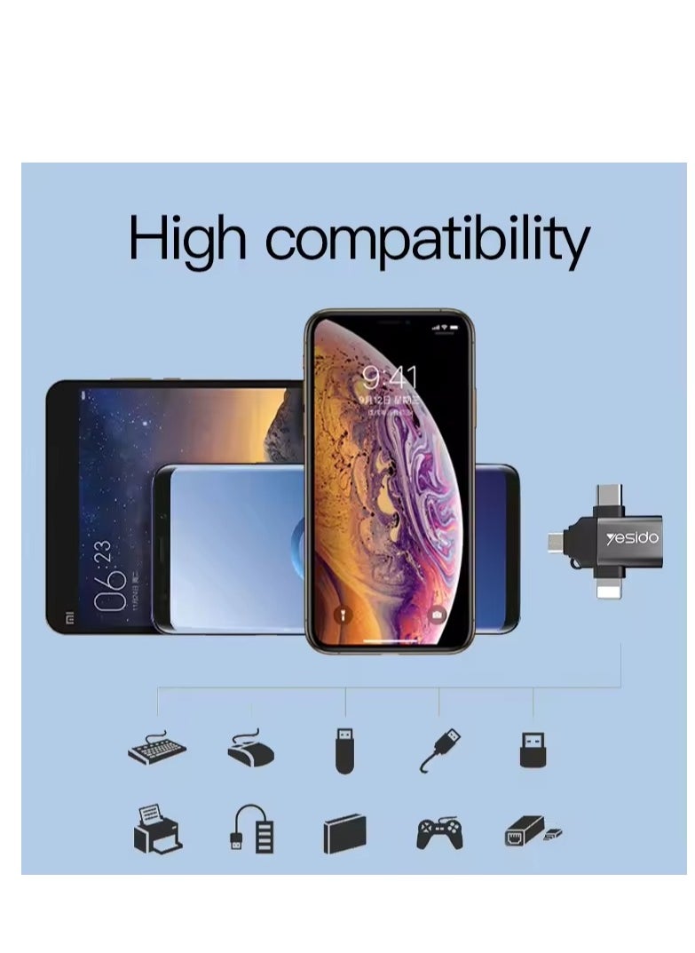 Yesido - Yesido 3-in-1 USB-C to Micro 8-Pin OTG Adapter Mobile Phone to USB 3.0 for IP for Computer Use - Image 1