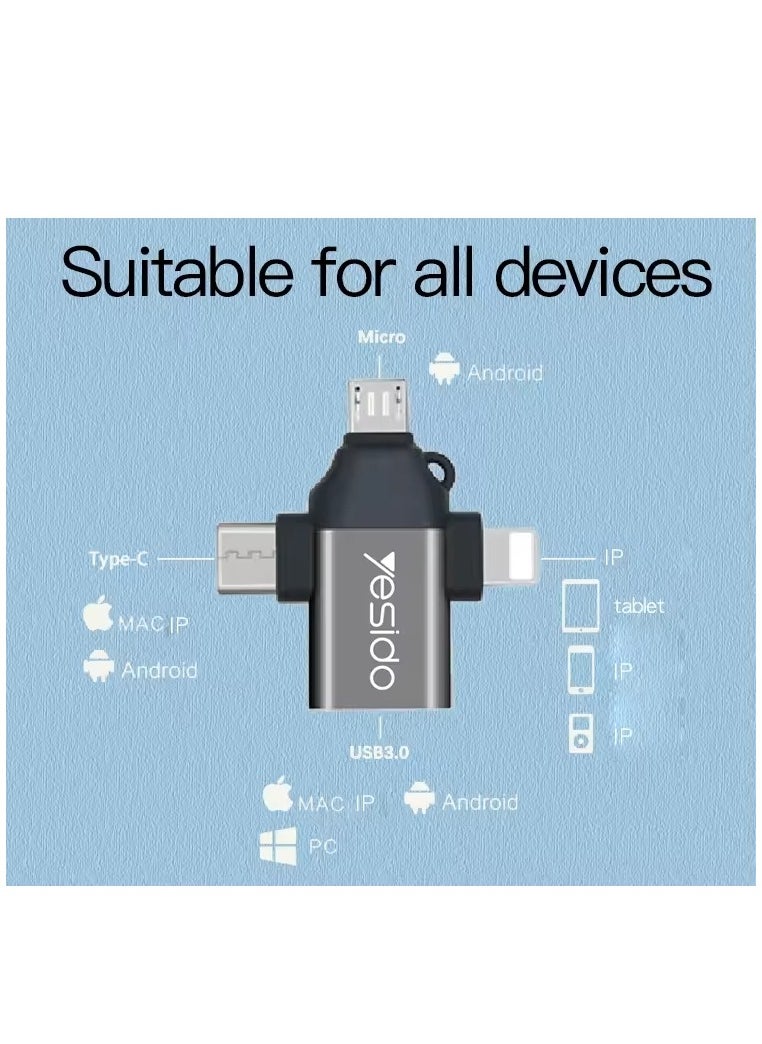 Yesido - Yesido 3-in-1 USB-C to Micro 8-Pin OTG Adapter Mobile Phone to USB 3.0 for IP for Computer Use - Image 1