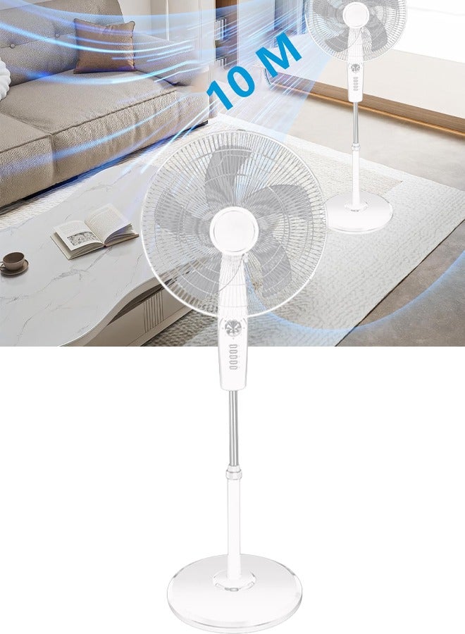 Pedestal Stand Fan 18 inch 3D Oscillation Directions 4 Speed& Adjustable Height 5 Leaf Blade Power Saving with 2 Hours Timer floor fan for Bedroom Home Office (White)  - Image 1