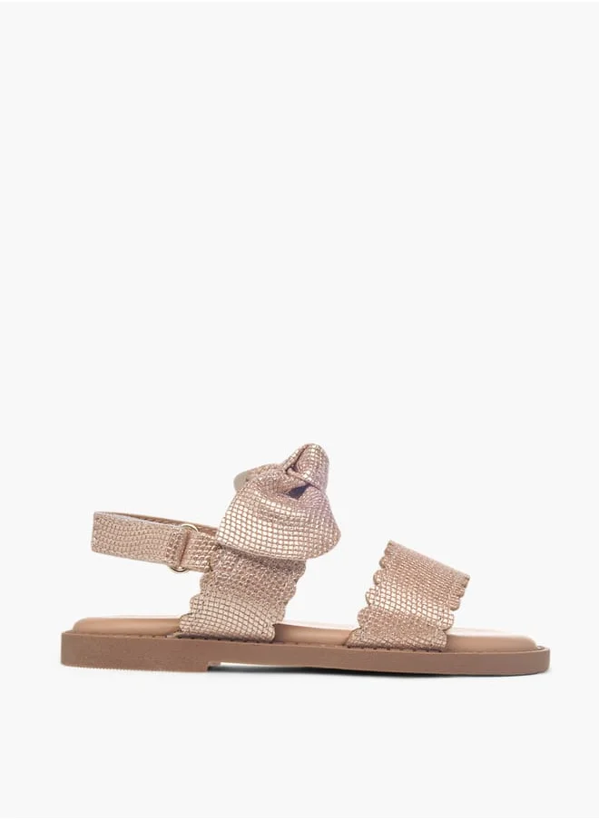 جونيورز Girls Bow Applique Sandals With Hook And Loop Closure