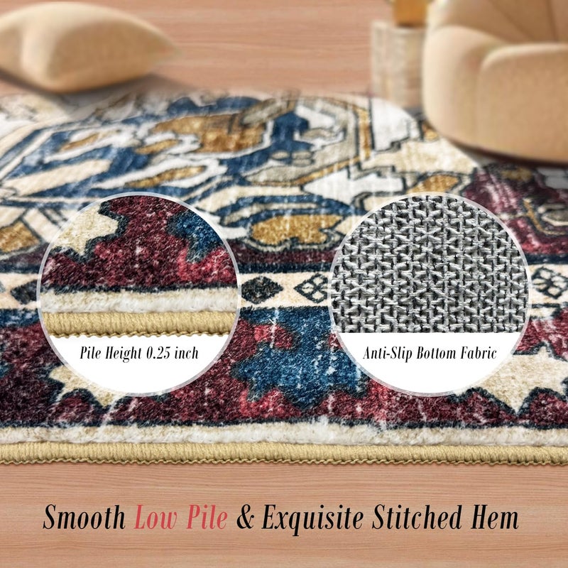 RUGSURE Washable Area Rugs - Perfect for Living Room, Bedroom, Kids Room, Nursery - Stain & Water Resistant Non-Slip, Pet & Child Friendly, Vintage Tribal Area Rugs (Rust and Blue, 4' x 6') - Image 3